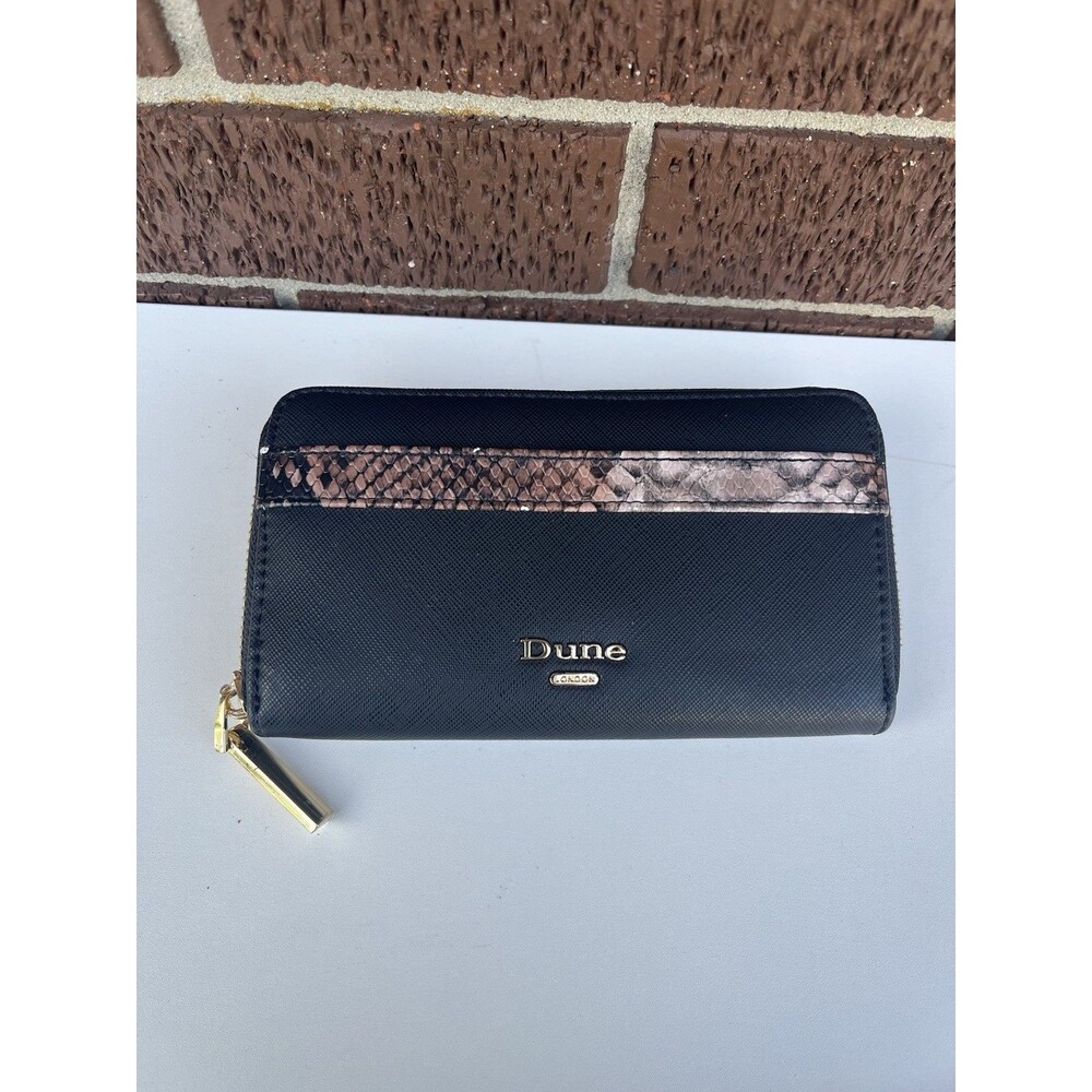 Dune London Black Leather With Snakeskin Strip Zip Around Wallet